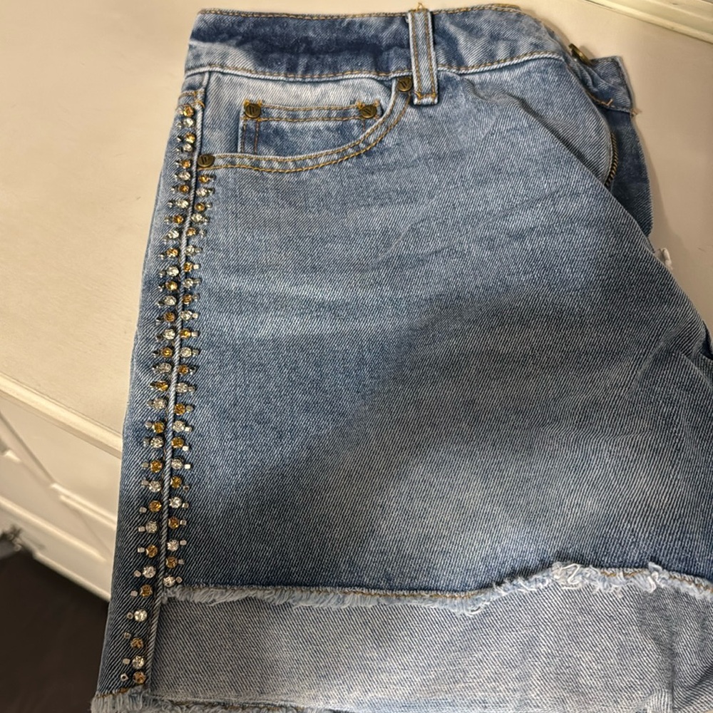 Denim embellished shorts